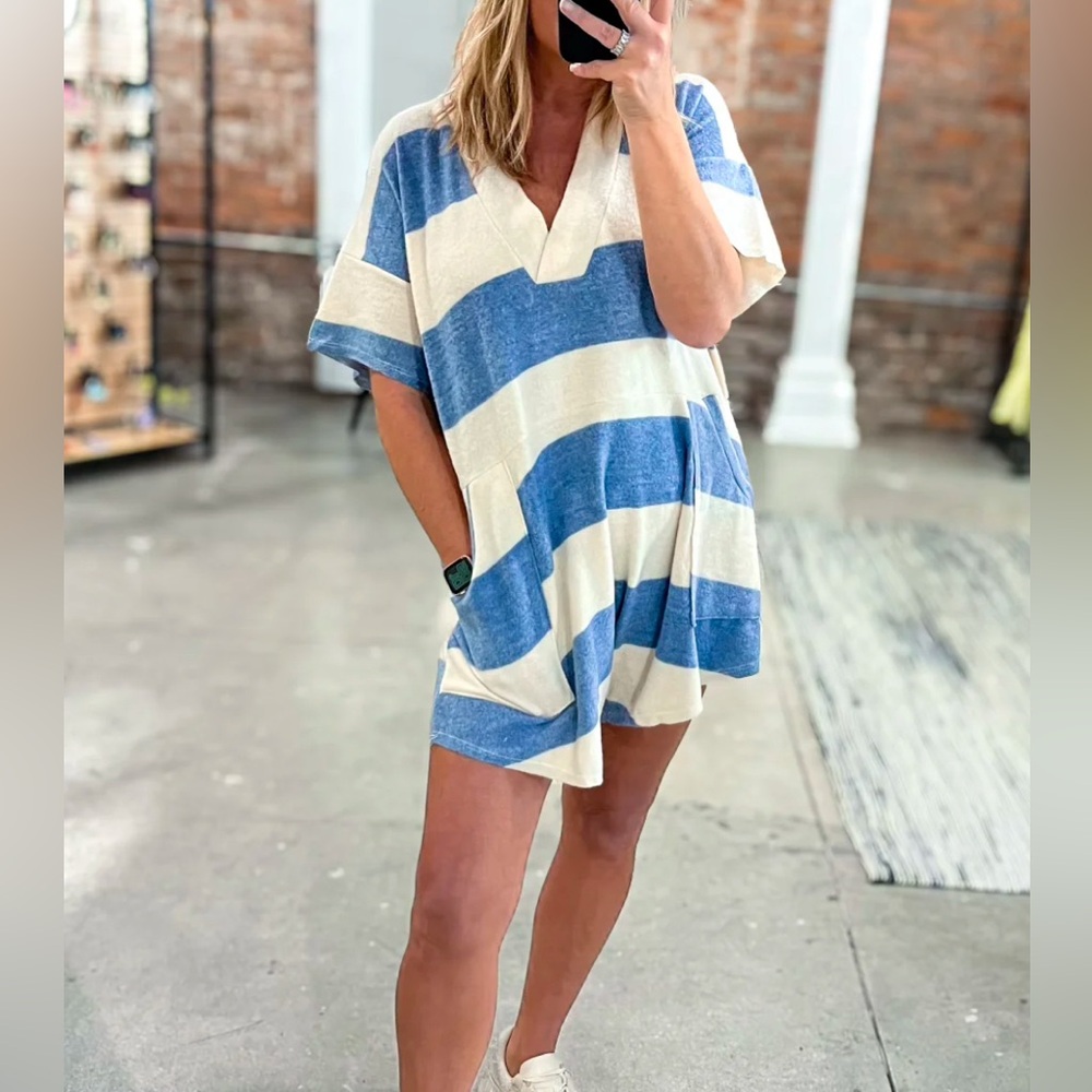 Stripe Oversized Romper in Blue